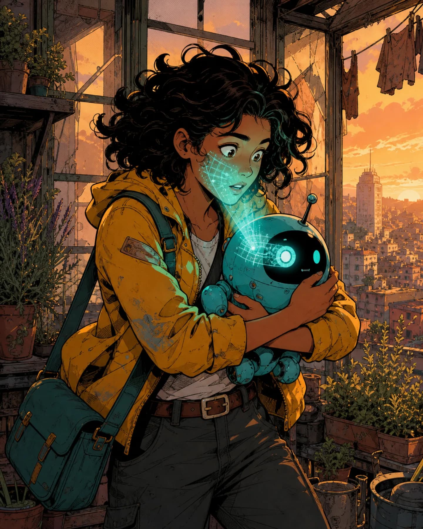 A glowing robot awakening in original Comic Zap artwork